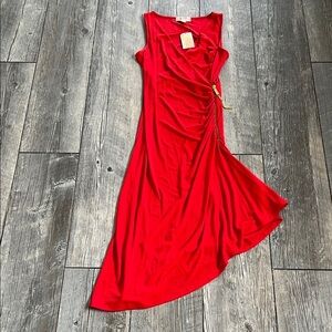 Michael Kors Red Asymmetrical Sleeveless Dress with Side Drape